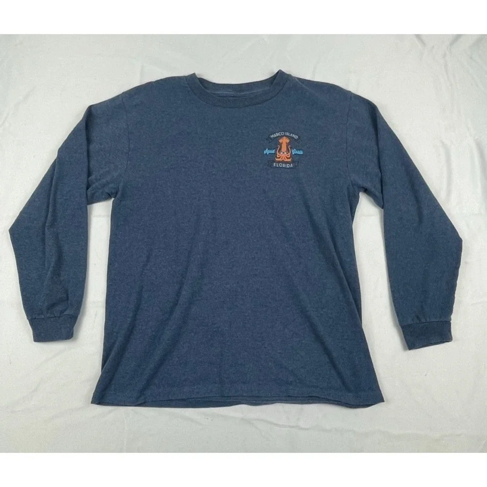 MARCO ISLAND FLORIDA SQUID GOALS LONG SLEEVE GRAPHIC T SHIRT BLUE ADULT MEDIUM